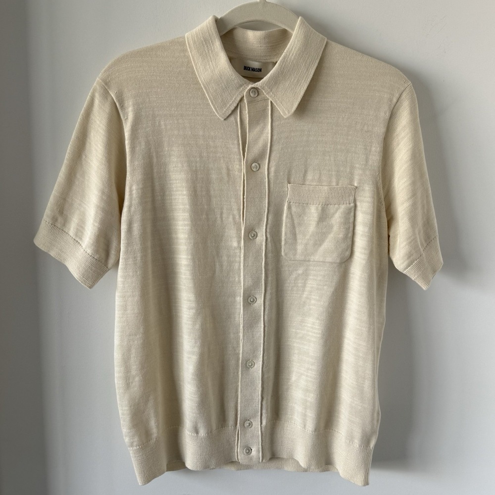 Buck Mason Avalon Knit Polo Button Down Short Sleeve 100% Cotton Men's S Cream